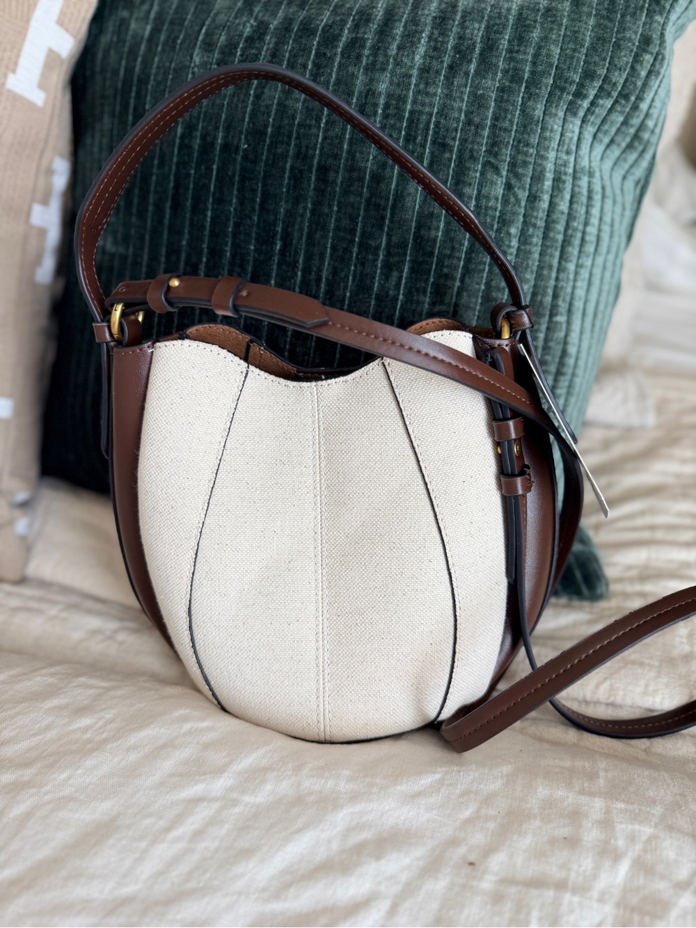 Creme Canvas and Brown Bucket Bag ✨